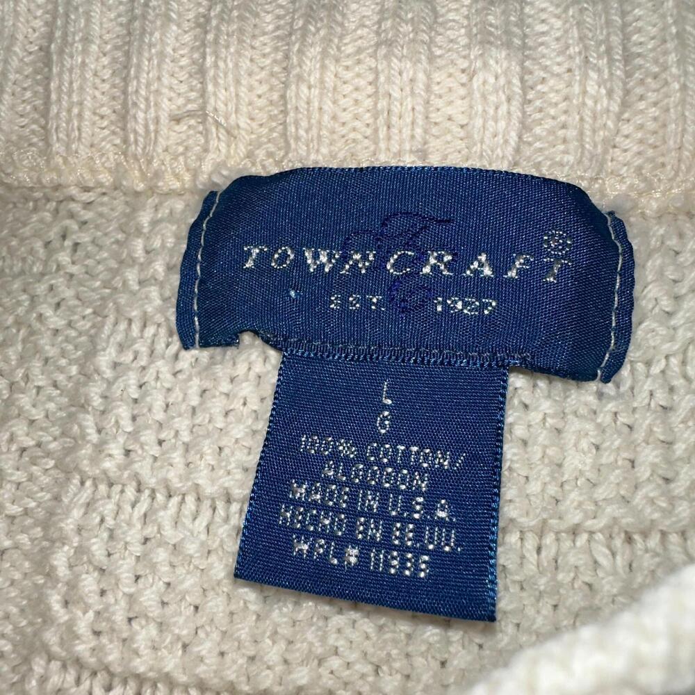 Towncraft VTG 80s 100% Cotton Made In USA Ivory Square Knit Sweater Sz L - Picture 2 of 9